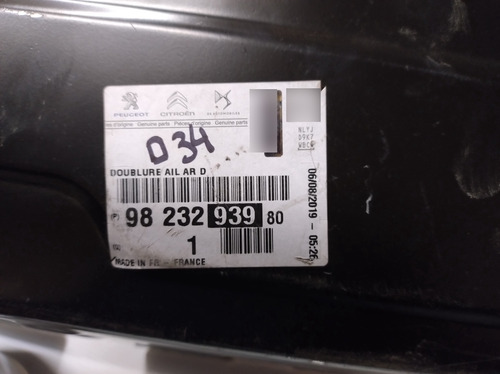 Revestimiento Guardabarro Trasero Derecho Peugeot 208 Origin
