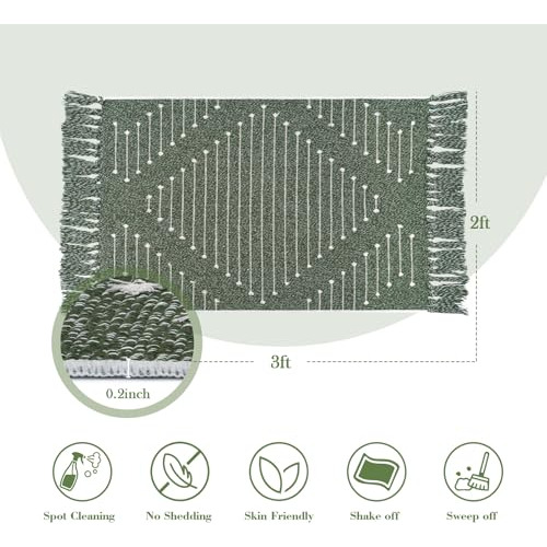 Alfombra De Baño Verde Livebox Boho, Lavable, De 2' X 3', E