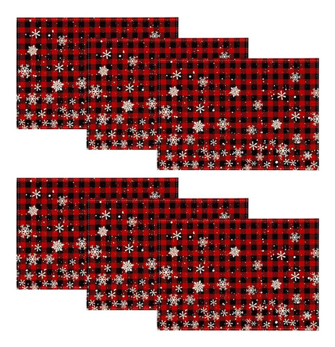 Manteles Individuales Navideños A Cuadros De Búfalo Rojo Y N