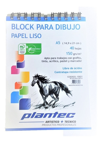 Block Plantec Dibujo A5 Liso 40 Hojas 150g Acrilico Tecnico Color Blanco