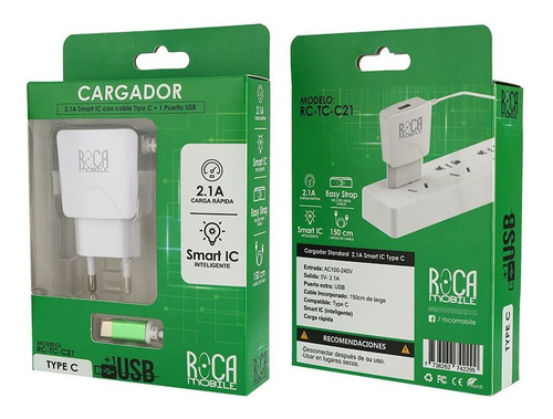 Ficha Cargador Inteligente 2.1 Cable 1 Port Usb / Tipo C Bye