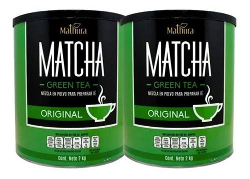 2 Latas De Te Matcha De 2kg C/u Marca Mathura 