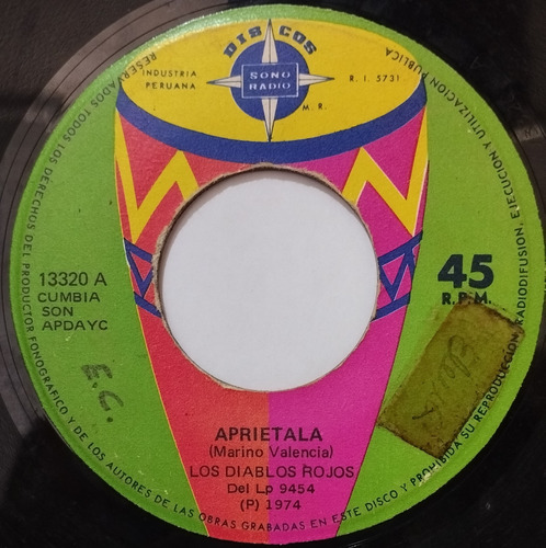 45 Rpm Los Diablos Rojos  Apriétala + Amor Mistiano 1974