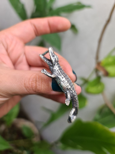 Pulsera Cocodrilo Plata Artesanal S925 Piel Simb Poder Fuerz