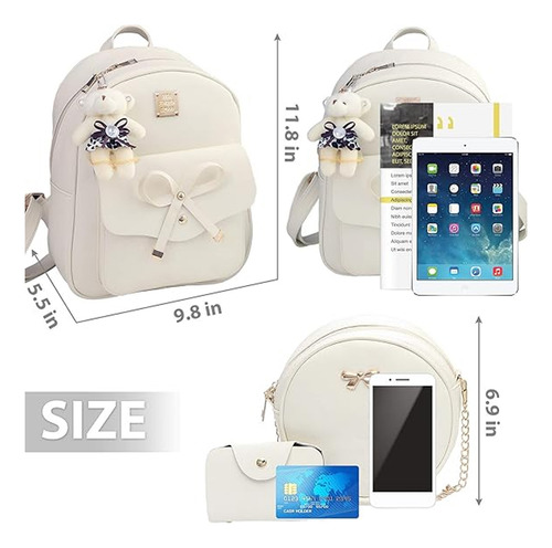 Set 3 Bolsa Mochila Monedero Elegante Para Mujer Con Oso