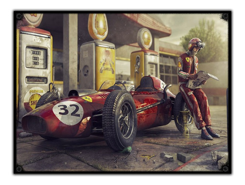 #1114 - Cuadro Vintage - Ferrari Retro Poster F1 No Chapa