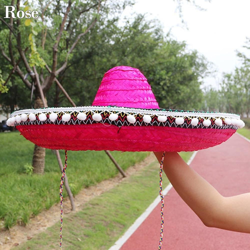 Sombrero De Paja Para Cosplay De Halloween, Pompón Mexicano,