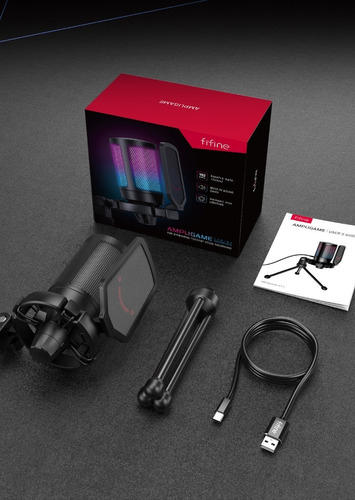 Microfone condensador Fifine Ampligame Streaming Black Pop Filter