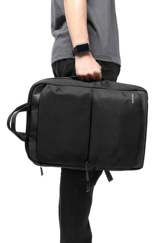 Mochila De Viaje Tomtoc 24 Litros Para Notebook 16'' Color Negro Diseño de la tela Liso