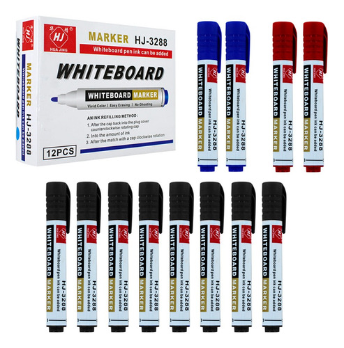 Marcadores Plumones Pintarron Pizarra Blanca Borrador 12 Pzs Color Multicolor