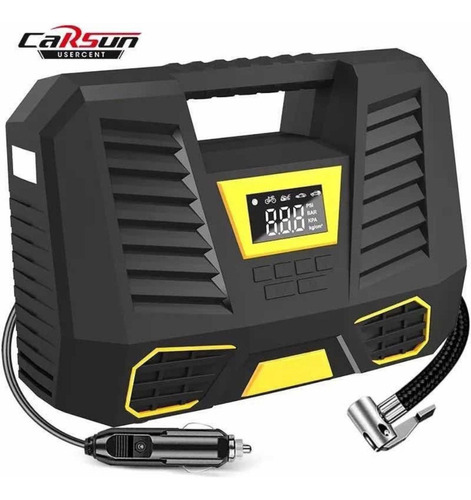 Compresor De Aire Digital 12v Con Linterna Para Auto 12v Color Negro con amarillo