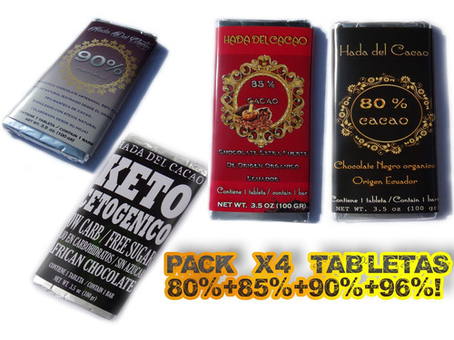 Pack Chocolate 4 (400 Gr) Chocolates (80,85,90,96 %)