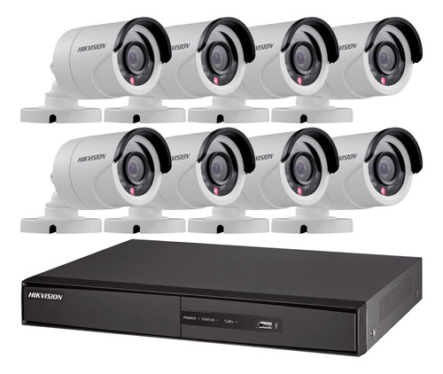 Kit Seguridad Hikvision Full Hd Dvr 8 + 8 Camaras Infrarrojas Bullet Exterior O Domo Interior + Ip Celular Cctv P2p M3k