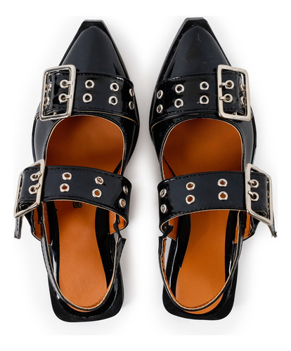 Flats Balerina De Charol Con Hebillas Moda Dama