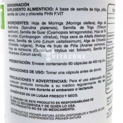 Imagen 4 de 5 de Phn F.vit 90 Capsulas Moringa Espirulina Chlorella Piña Lino