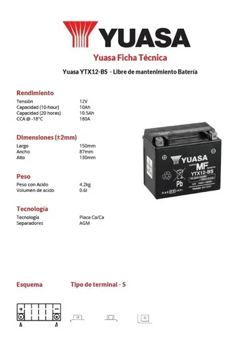 Yuasa Bateria (moto) Ytx12-bs