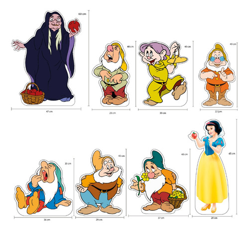 Figuras De Blanca Nieves Base Rígida Kit 8 Pzas Coroplast