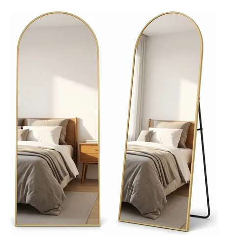 Espelho Arco Oval Corpo Inteiro 162x52 Moldura  Dourada Chão Dourado