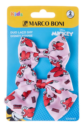 Kit 2 Presilhas Laços De Cabelo Shy Disney Minnie Marco Boni Cor Rosa