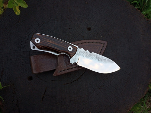 Cuchillo Artesanal Inox Táctico Edc Pequeño Funda De Cuero Gris