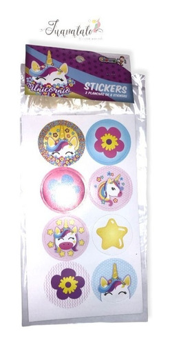 Stickers Unicornio X 16 U Souvenir Cumpleaños Cotillon