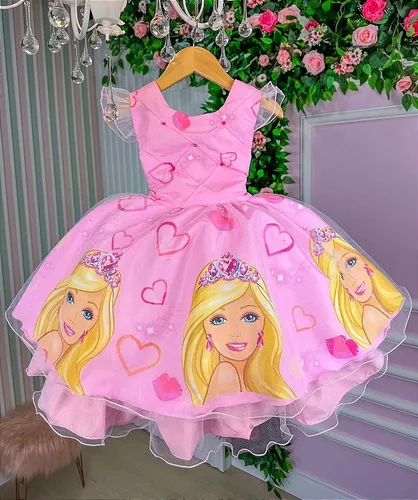 Vestido Infantil Barbie Rosa Luxo