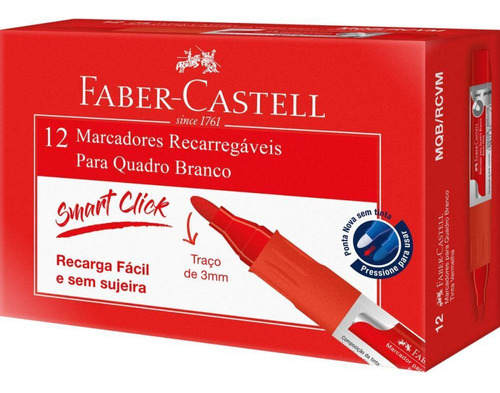 Pincel Quadro Branco Recarregável Vermelho Cx 12