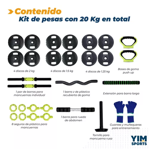 Kit Set De Mancuernas Ajustables Pesas Alta Calidad 20kg Gym Color Negro