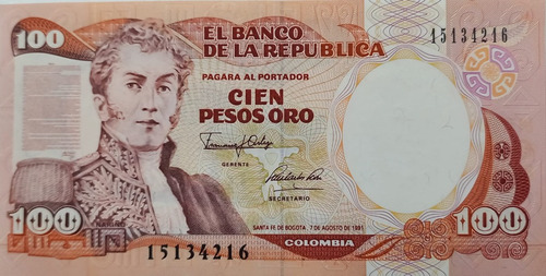 Billete 100 Pesos Oro 7 Ago 1991 Unc