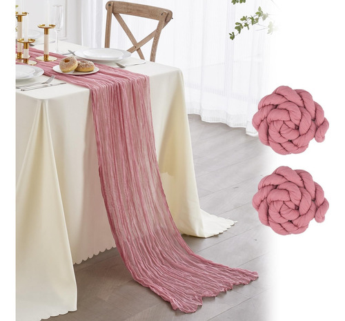 2pzs Caminos De Mesa Gasa Elegante Boho Decoración Boda Color Bordó Retro Pink Mantel Decorativo Decoración de Mesa Decoración de Fiesta Bebé Bautizo Cumpleaños Celebración Estilo Vintage Decoración