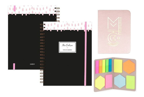 Caderno Boa Fortuna Miolo Color + Stick Note 6 Rosa Metallic