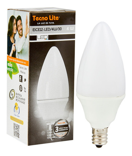 Foco Tipo Vela Led Blanco 4w 3000k Tecnolite