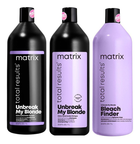 Shampoo, Acondicionador Y Bleach Matrix Unbreak, Sin Sal