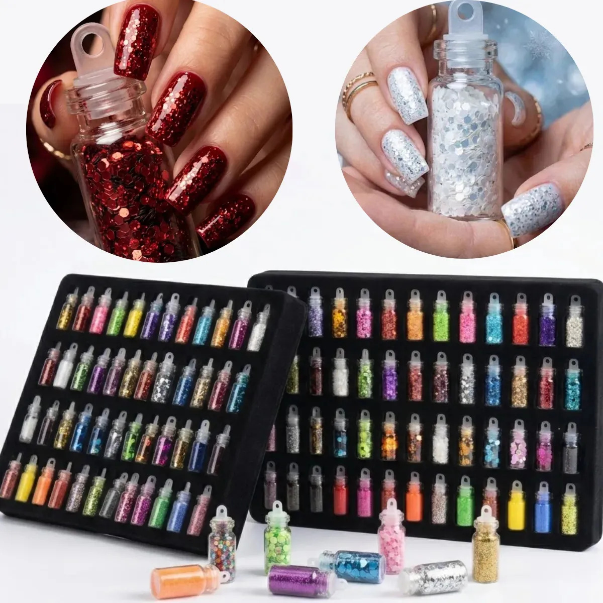 Kit 48 Decoração De Unhas Pérola Lantejoula Glitter Caviar Colorido