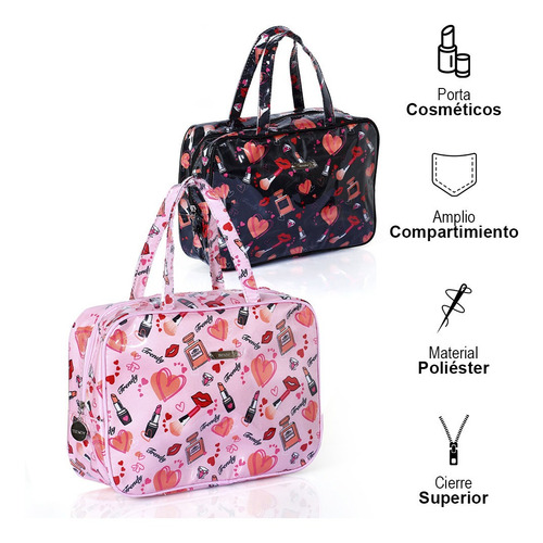 Imagen 3 de 6 de Porta Cosmetico Set Viaje Neceser Maquillaje Cuatro En Uno!!