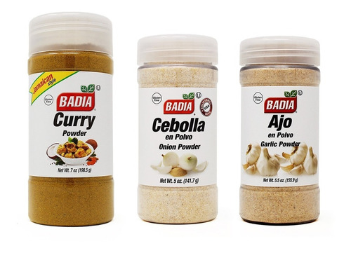 Combo Badia Curry + Cebolla + Ajo Kosher Libre De Gluten 