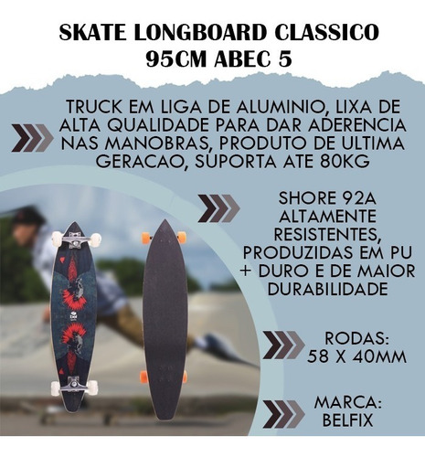 Skate Longboard Classico 95cm Abec 5 Belsports Manobras 