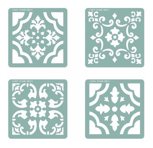 Kit X 4 Calcareo Mayolica Stencil Azulejo 20x20 Cupa Home