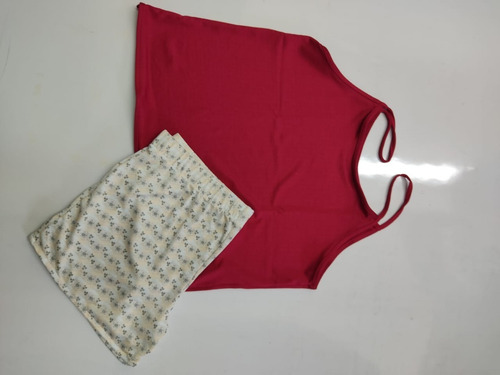 Pijama 2 Piezas Combinada Blusa Roja Pantaloneta Flores
