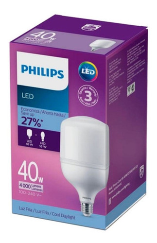 Imagen 2 de 4 de Ampolleta Alta Potencia Led Philips 40w 3.600 Lumenes E27