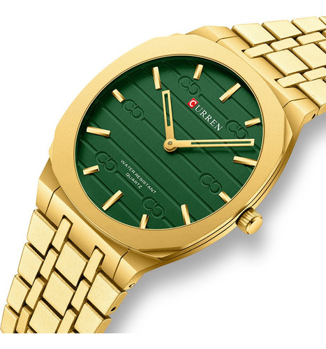 Reloj De Cuarzo Impermeable De Acero Inoxidable Curren De Lu Color Del Fondo Dorado Green