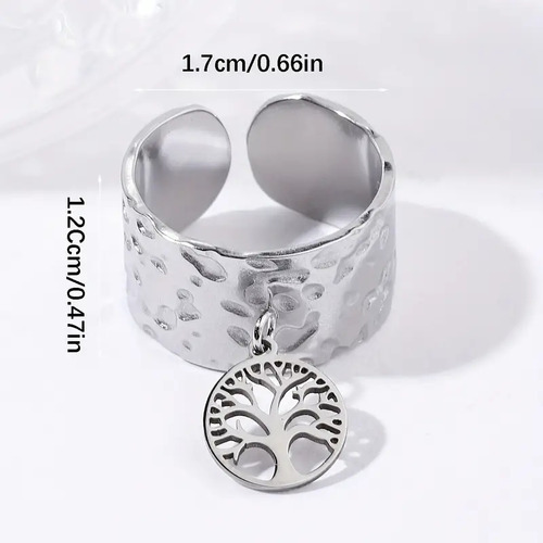 Anillo Abierto Acero Inoxidable Árbol De La Vida Ajustable