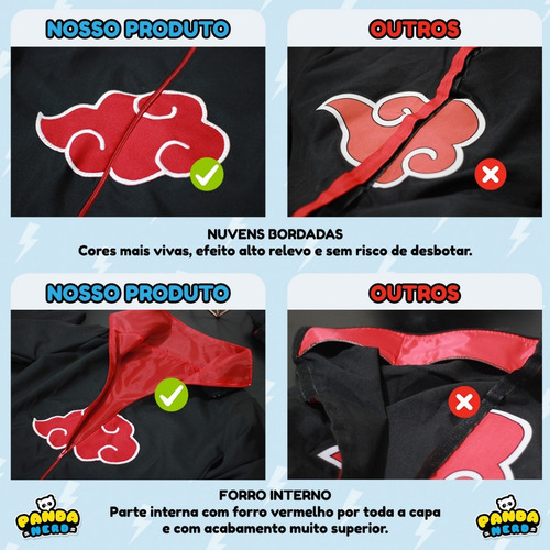 Imagem 5 de 6 de Capa Manto Akatsuki Narutocosplay Fantasia Itachi - Bordado!