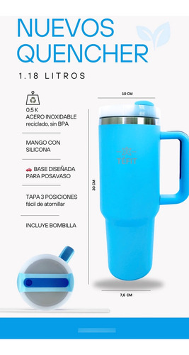 Quencher 1.5 Litros Vaso Acero Inoxidable Marca Téfit