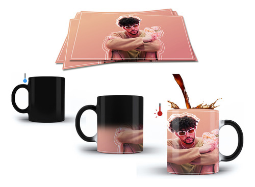 Taza Magica Bad Bunny Con Un Ramo De Rosas En La Mano