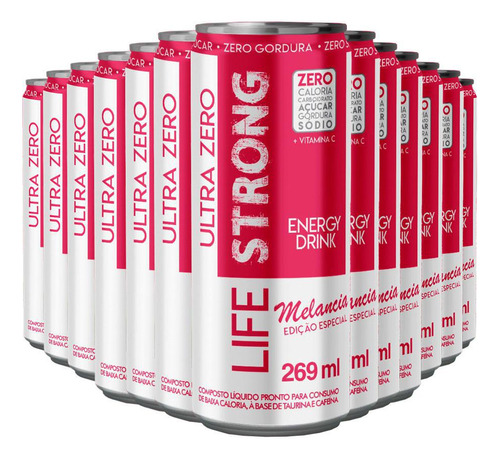 Energético Life Strong Energy Drink 12 Unidades Melancia