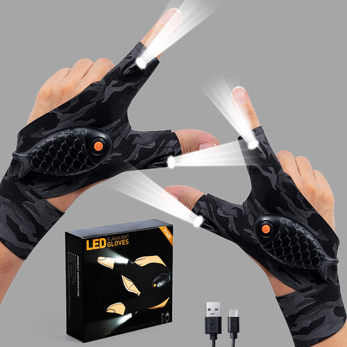 Guantes Con Luz Led Recargables Usb Para Pesca Acampar - P