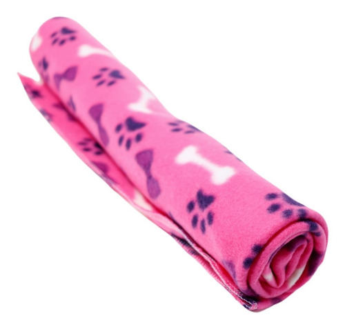 Cobertor Para Gatos E Cachorro Manta 80x80cm Ld Pet Cor Rosa Com Patas e Ossos