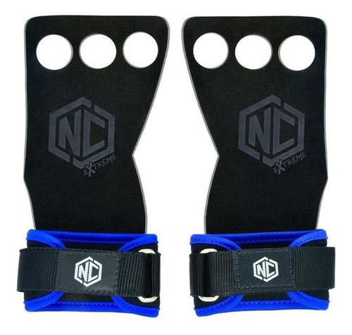 Luvas Grip Cross Pull Up Couro Protetor Palmar 3 Furos Nc Cor Azul Tamanho G