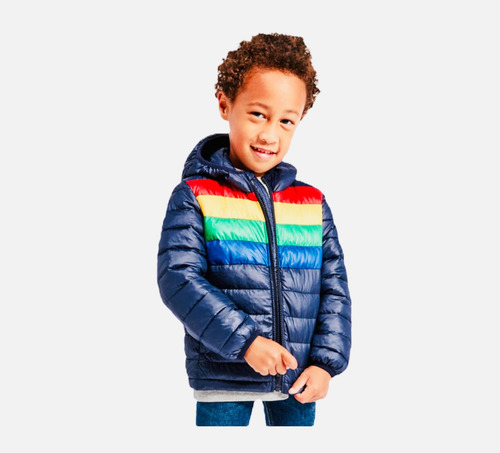 Chaqueta Chamarra Acolchada Para Niños Con Rayas Arcoíris